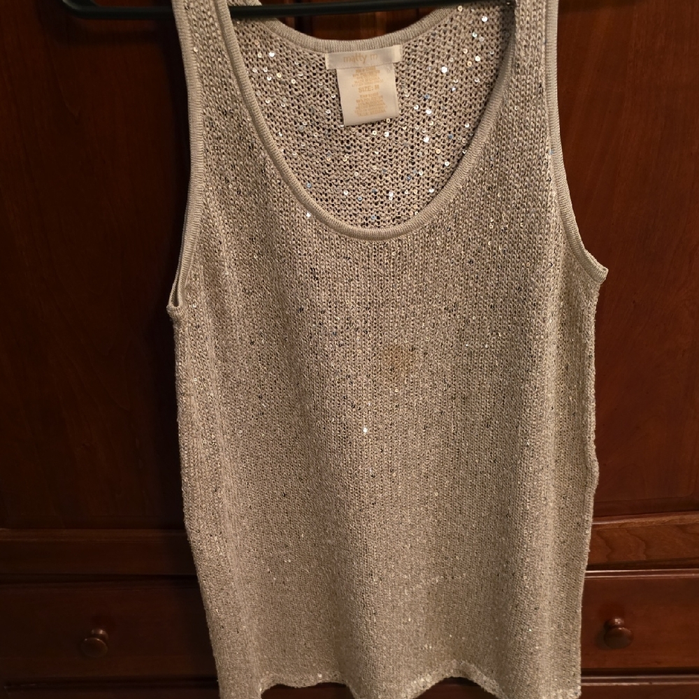 Matty M Tan Sequin Sleeveless Tank Top